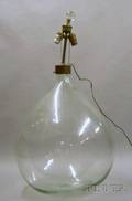 Large Colorless Blown Molded Glass Demijohn Table Lamp