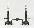Pair of massive English patinated bronze andirons 19th c
