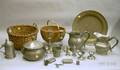 Seventeen Pewter Articles and Two Woven Splint Baskets
