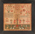 Silk on linen Adam  Eve sampler early 19th c