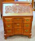 Late Victorian Carved Cherry Slantlid Blockfront Desk