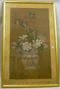 Framed Chinese Painting on Silk Depicting a Basket of Flowers