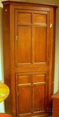 English Oak Paneled TwoDoor Corner Cabinet