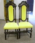 Pair of William  Mary Style Upholstered Carved Maple Side Chairs