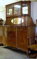 Edwardian Inlaid Carved Mahogany Twopart Mirrored Sideboard