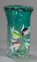 Murano Blue Sea Life Art Glass Vase