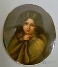 Small Continental Oval Handpainted Porcelain Portrait Plaque Depicting a Young Girl