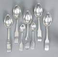 Five  coin silver tablespoons by William Mannerback early 19th c