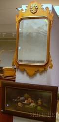 Oak Framed Pastel Still Life of Fruit and a Chippendalestyle Maple and Birdseye Maple Veneer Mirror