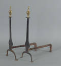 Pair of wrought iron knife blade andirons ca 1790