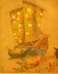 Framed Etching with Handcoloring of an Asian Sailing Vessel by Dorsey Potter Tyson American 18911969
