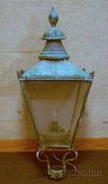 Patinated Copper and Glass Lamp Post Lantern