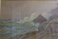 Framed American Watercolor on Paper of a Rocky Shoreline