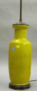 Chinese Yellow Crackle Glazed Ceramic Vase Table Lamp