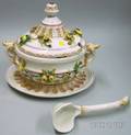 Italian Faience Covered Soup Tureen with Undertray and Ladle