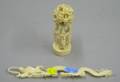 Asian Carved Ivory Puzzle Ball on Elephant Figural Stand and a Dragon Figural Mount