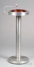 Streamlined Aluminum and Amber Glass Ashtray Stand