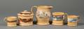 Five Yellowware Pottery Table Items with Mocha Decoration