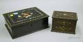 Victorian Motherofpearl Inset Black Lacquered Papiermache Box and a French Metal Motherofpearl and Torto
