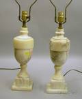 Pair of Italian Carved Alabaster Urnform Table Lamps