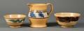 Two Mocha Decorated Yellowware Bowls and a Pitcher