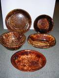Five Rockingham Glazed Pottery Items