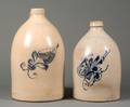 Two Cobalt Blue Decorated Stoneware Jugs