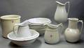 Seven Assorted Ironstone Bowls and Basins a Crock and Four Pitchers
