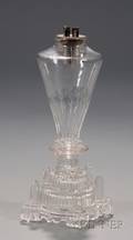 Colorless Freeblown and Pressed Glass Whale Oil Lamp