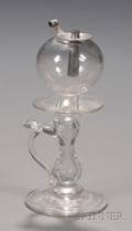 Small Freeblown Colorless Glass Whale Oil Hand Lamp