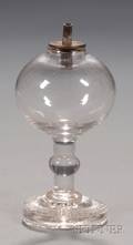 Colorless Freeblown Glass Toy Lamp with Pressed Diamond Check Toy Plate Base