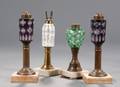Four Cut Overlay Glass Brass and Marble Fluid Lamps
