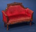 DollSized Victorian Red Velvet HighBack Upholstered Sofa