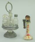 Miniature Cruet Set and a Glass Upright TelephoneForm Candy Container
