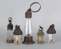 Collection of five tin and colorless glass lanterns 19th c