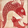 William De Morgan Ruby Lustre Fish Tile