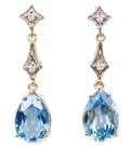 Pair of 14k Gold Blue Topaz  Diamond Earrings