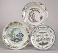 Three Polychrome Decorated Delftware Plates