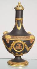 Wedgwood Gilded and Bronzed Black Basalt Barber Bottle