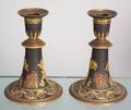 Pair of Wedgwood Gilded and Bronzed Black Basalt Candlesticks