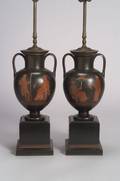 Pair of Wedgwood Encaustic Decorated Black Basalt Vases