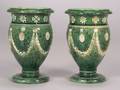 Pair of Wedgwood Porphyrystyle Green Glazed White Terra Cotta Vases