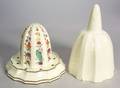 Large Enamel Decorated Creamware Jelly Mold Core and Cover