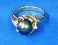 Modern 14kt Gold and Tahitian Black Pearl Ring