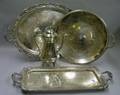 Three Silver Plated Serving Trays and a Silver Plated Coffeepot