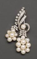 14kt White Gold Pearl and Diamond Brooch
