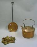 Copper Water Kettle Turtleform Mold and a Copper and Wrought Iron Skimmer