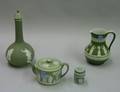 Wedgwood Light Green Jasper Dip Bottle Teapot Small Covered Jar and a Dark Green Jasper Dip Jug