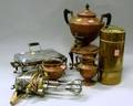 ThreePiece ManningBowman Copper Tea Set Thermos Brass Jar Vintage Electric Kitchen Beater and Electric Gri