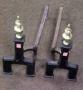 Pair of Brass Urntop Cast Iron Andirons
